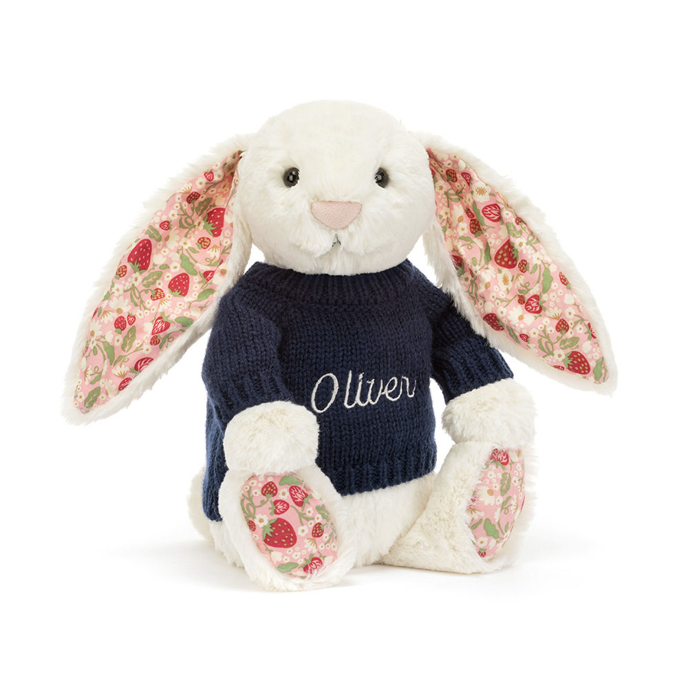 Blossom Cream Bunny 'Berry' with Personalized Navy Jumper