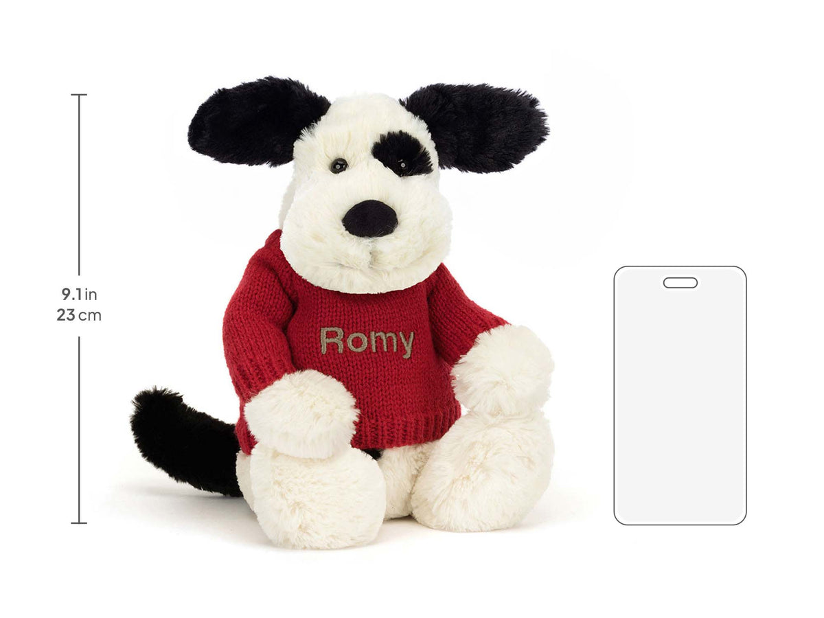 Bashful Rufferty Black & Cream Puppy with Personalized Red Jumper
