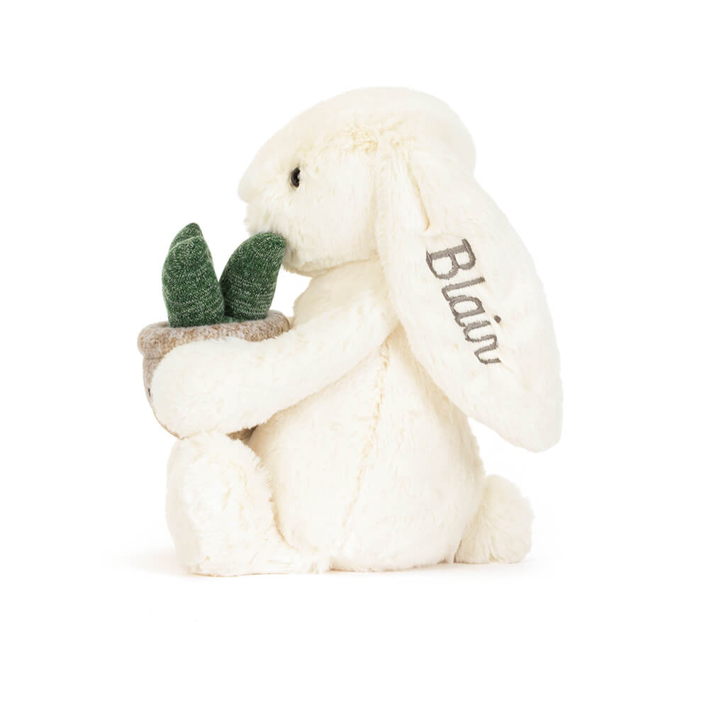 Personalized Cream Bunny with Plant