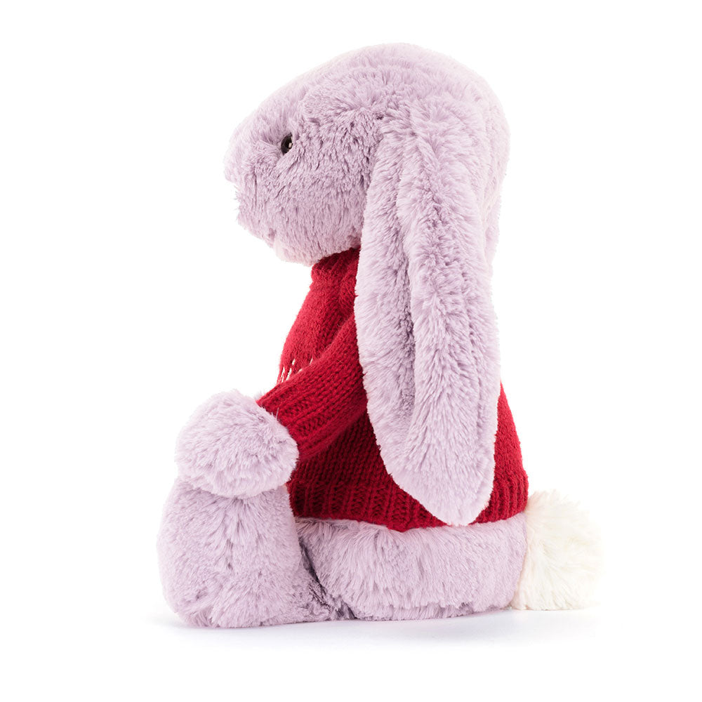 Bashful Lilac Bunny with Personalized Red Jumper