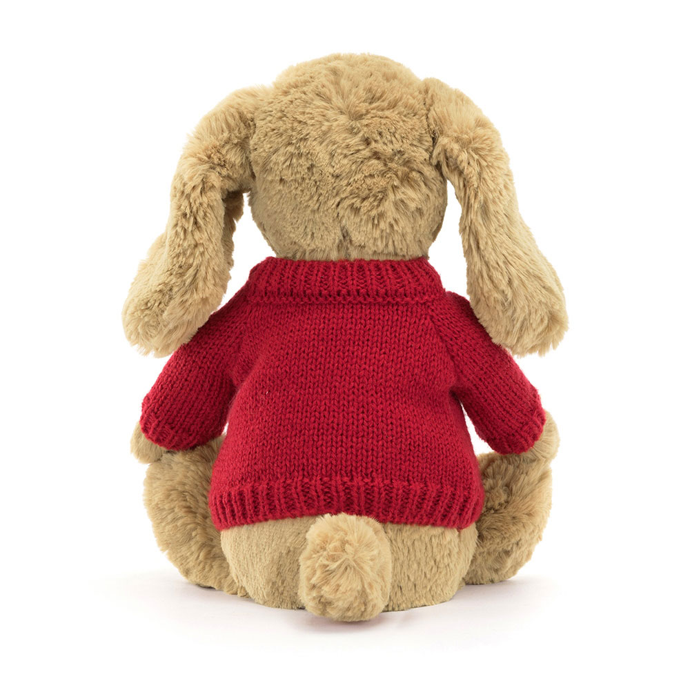 Bashful Toffee Puppy with Personalized Red Jumper