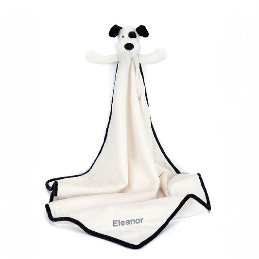 Personalized Bashful Black & Cream Puppy Blankie